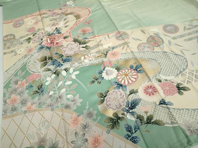 平和屋着物●訪問着　駒刺繍　流水鹿の子草花文　暈し染め　金銀彩　正絹　逸品　DABD9280ud