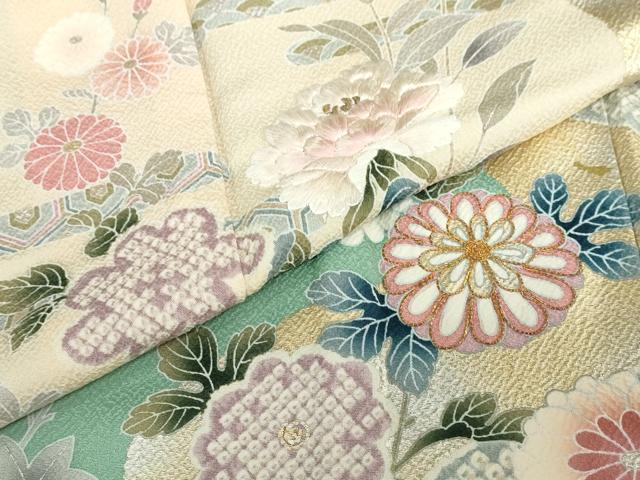 平和屋着物●訪問着　駒刺繍　流水鹿の子草花文　暈し染め　金銀彩　正絹　逸品　DABD9280ud