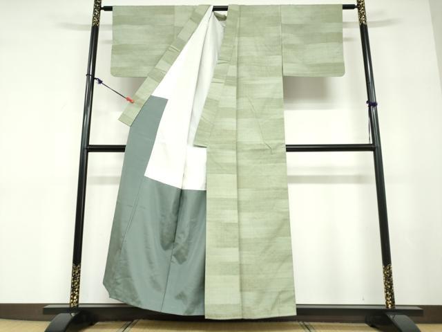 平和屋着物●紅花紬　米沢　横段文　正絹　逸品　DABD9282ud