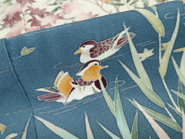 平和屋着物●本加賀友禅作家　柿本市郎　黒留袖　流水群れ鳥草花文　正絹　逸品　DABD9283ud
