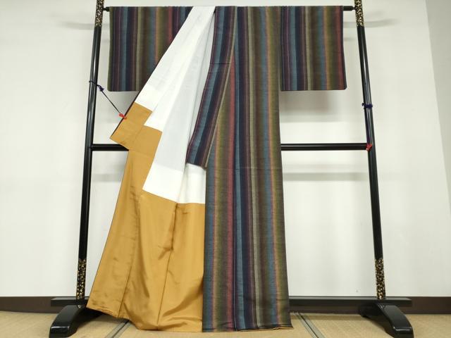 平和屋着物●上質な紬　コーヒー染め　霞間道　正絹　逸品　DABD9285ud 平和屋着物○上質な紬 コーヒー染め 霞間道 正絹 逸品 DABD9285ud