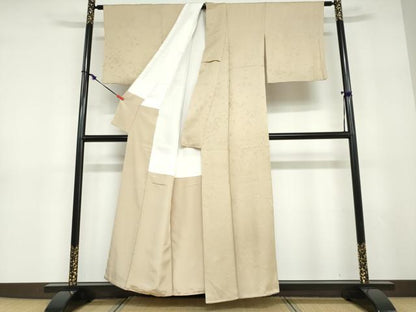 平和屋着物●上質な色無地　粋光悦　寿光織　舞葉地紋　白橡色　反端付き　正絹　逸品　DABD9287ud