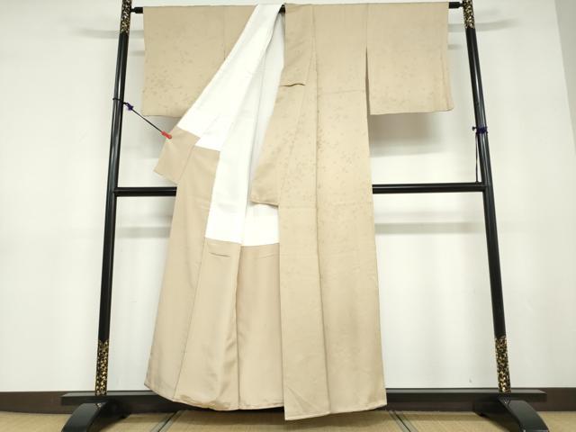 平和屋着物●上質な色無地　粋光悦　寿光織　舞葉地紋　白橡色　反端付き　正絹　逸品　DABD9287ud