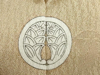 平和屋着物●上質な色無地　粋光悦　寿光織　舞葉地紋　白橡色　反端付き　正絹　逸品　DABD9287ud
