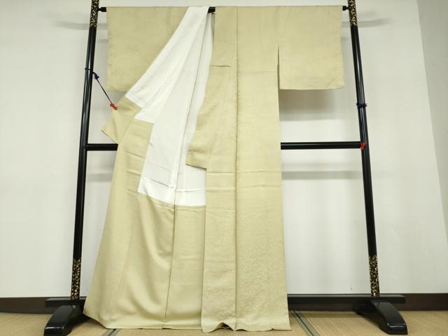 平和屋着物●友禅作家の巨匠　浅井青仁　色無地　風景草花地紋　枯草色　正絹　逸品　DABD9296ud