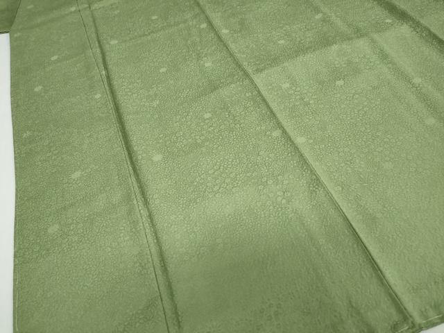 平和屋着物●上質な色無地　草花地紋　松葉色　正絹　逸品　DABD9297ud