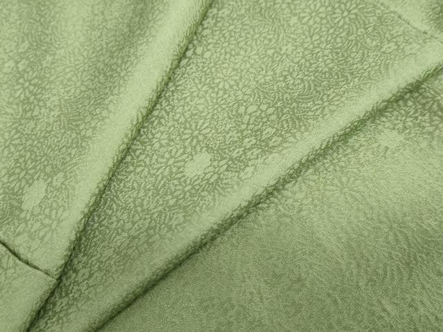 平和屋着物○上質な色無地 草花地紋 松葉色 正絹 逸品 DABD9297ud