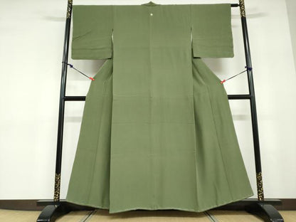 平和屋着物●上質な色無地　老竹色　正絹　逸品　未使用　DABD9299ud
