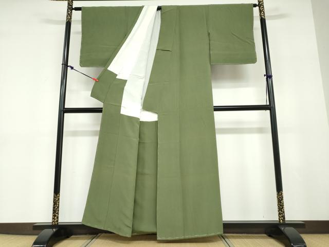 平和屋着物●上質な色無地　老竹色　正絹　逸品　未使用　DABD9299ud