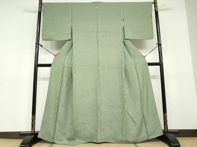 平和屋着物●上質な色無地　風景草花地紋　松葉色　正絹　逸品　DABD9300ud 平和屋着物○上質な色無地 風景草花地紋 松葉色 正絹 逸品 DABD9300ud