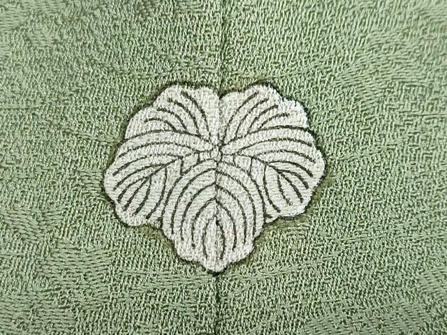 平和屋着物○上質な色無地 風景草花地紋 松葉色 正絹 逸品 DABD9300ud