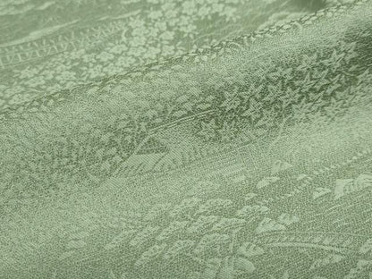 平和屋着物●上質な色無地　風景草花地紋　松葉色　正絹　逸品　DABD9300ud