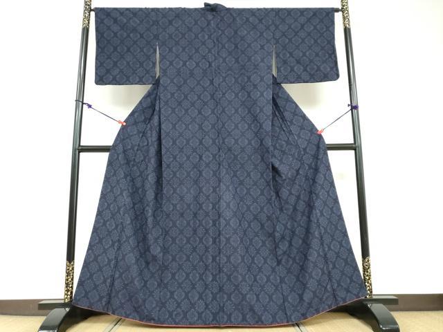 平和屋着物●結城紬　幾何学文様　正絹　逸品　DABD9302ud