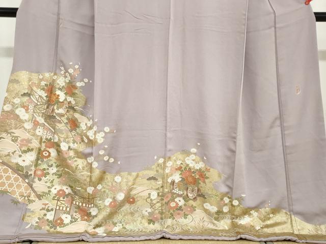 平和屋着物●豪華色留袖　作家物　駒刺繍　花車文　金彩　ロング丈　正絹　逸品　DABD9304ud