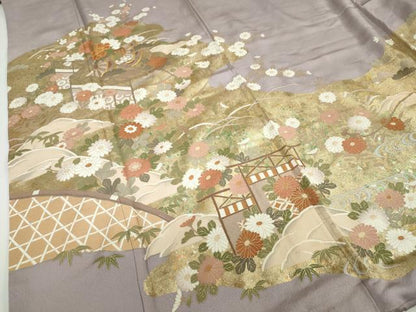 平和屋着物●豪華色留袖　作家物　駒刺繍　花車文　金彩　ロング丈　正絹　逸品　DABD9304ud