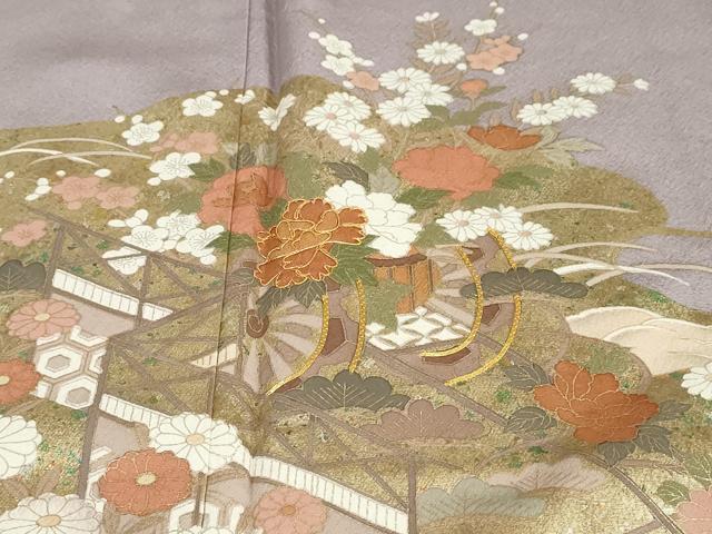平和屋着物●豪華色留袖　作家物　駒刺繍　花車文　金彩　ロング丈　正絹　逸品　DABD9304ud