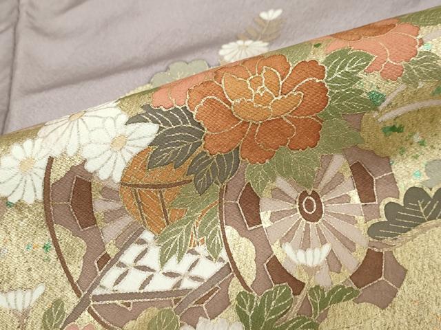 平和屋着物●豪華色留袖　作家物　駒刺繍　花車文　金彩　ロング丈　正絹　逸品　DABD9304ud