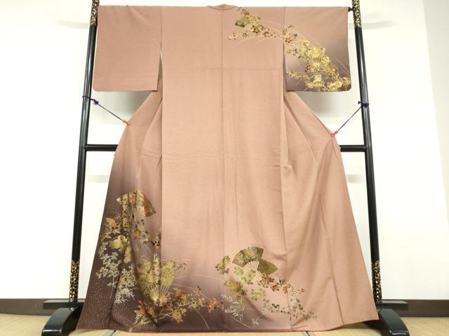 平和屋着物●訪問着　扇面草花文　暈し染め　金彩　正絹　逸品　DABD9306ud
