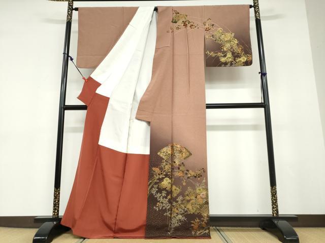 平和屋着物●訪問着　扇面草花文　暈し染め　金彩　正絹　逸品　DABD9306ud