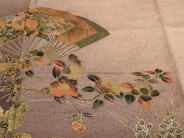 平和屋着物●訪問着　扇面草花文　暈し染め　金彩　正絹　逸品　DABD9306ud
