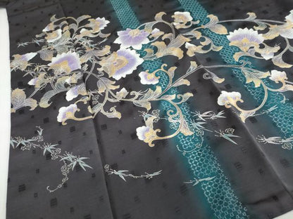 平和屋着物●金彩友禅 卓越技能者・名工・和田光正 中国三大刺繍 スワトウ刺繍 汕頭刺繍 訪問着 花織 紬地 花唐草文 金彩 DABD9307ud