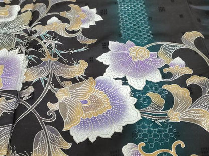 平和屋着物●金彩友禅 卓越技能者・名工・和田光正 中国三大刺繍 スワトウ刺繍 汕頭刺繍 訪問着 花織 紬地 花唐草文 金彩 DABD9307ud