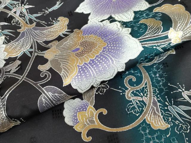 平和屋着物●金彩友禅 卓越技能者・名工・和田光正 中国三大刺繍 スワトウ刺繍 汕頭刺繍 訪問着 花織 紬地 花唐草文 金彩 DABD9307ud