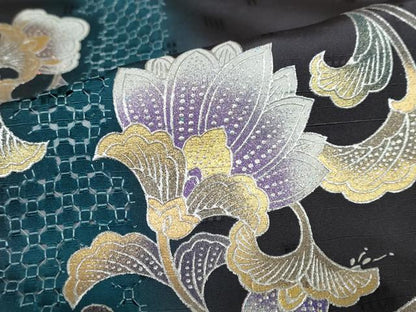 平和屋着物●金彩友禅 卓越技能者・名工・和田光正 中国三大刺繍 スワトウ刺繍 汕頭刺繍 訪問着 花織 紬地 花唐草文 金彩 DABD9307ud