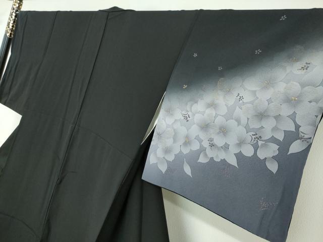 平和屋着物●訪問着　花尽くし文　暈し染め　黒地　金彩　やまと誂製　反端付き　正絹　逸品　DABD9309ud
