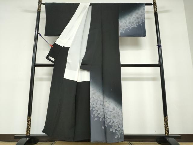 平和屋着物●訪問着　花尽くし文　暈し染め　黒地　金彩　やまと誂製　反端付き　正絹　逸品　DABD9309ud