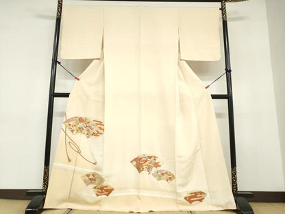 平和屋着物●豪華色留袖　駒刺繍　地紙重ね吉祥草花文　金彩　正絹　逸品　DABD9311ud