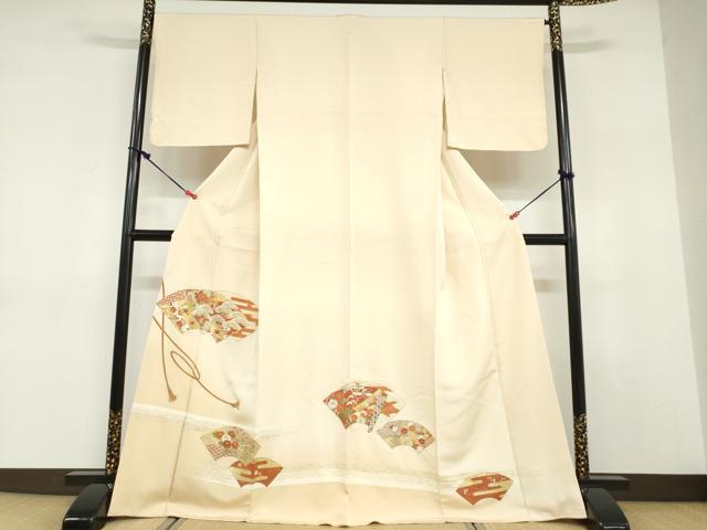 平和屋着物●豪華色留袖　駒刺繍　地紙重ね吉祥草花文　金彩　正絹　逸品　DABD9311ud