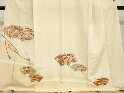 平和屋着物●豪華色留袖　駒刺繍　地紙重ね吉祥草花文　金彩　正絹　逸品　DABD9311ud