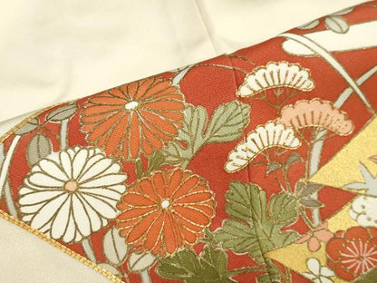 平和屋着物●豪華色留袖　駒刺繍　地紙重ね吉祥草花文　金彩　正絹　逸品　DABD9311ud