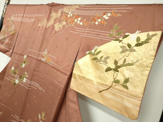 平和屋着物●訪問着　駒刺繍　草花籬文　金彩　正絹　逸品　DABD9313ud 平和屋着物○訪問着 駒刺繍 草花籬文 金彩 正絹 逸品 DABD9313ud