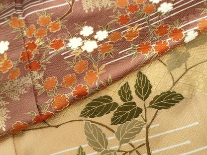 平和屋着物●訪問着　駒刺繍　草花籬文　金彩　正絹　逸品　DABD9313ud