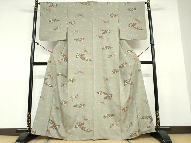 平和屋着物●上質な小紋　片輪車草花文　金彩　正絹　逸品　DABD9318ud 平和屋着物○上質な小紋 片輪車草花文 金彩 正絹 逸品 DABD9318ud