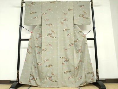 平和屋着物●上質な小紋　片輪車草花文　金彩　正絹　逸品　DABD9318ud