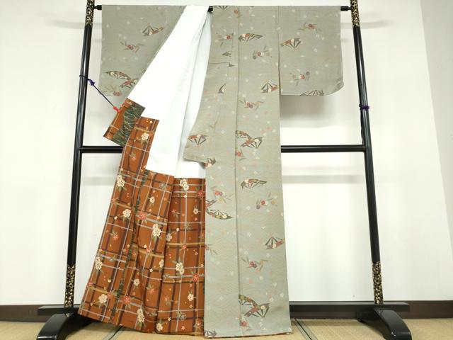 平和屋着物●上質な小紋　片輪車草花文　金彩　正絹　逸品　DABD9318ud 平和屋着物○上質な小紋 片輪車草花文 金彩 正絹 逸品 DABD9318ud