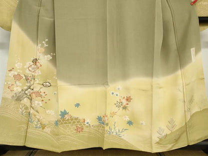 平和屋着物●現代アンティーク　貝島はるみ　綺麗伝説　振袖　立波草花籬文　暈し染め　金彩　正絹　逸品　DABD9321ud