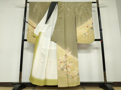 平和屋着物●現代アンティーク　貝島はるみ　綺麗伝説　振袖　立波草花籬文　暈し染め　金彩　正絹　逸品　DABD9321ud