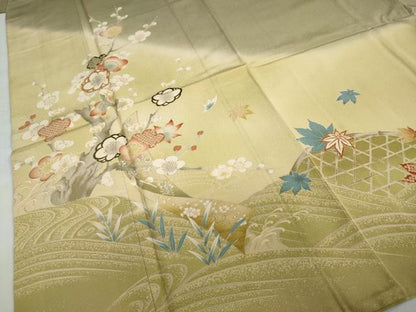 平和屋着物●現代アンティーク　貝島はるみ　綺麗伝説　振袖　立波草花籬文　暈し染め　金彩　正絹　逸品　DABD9321ud