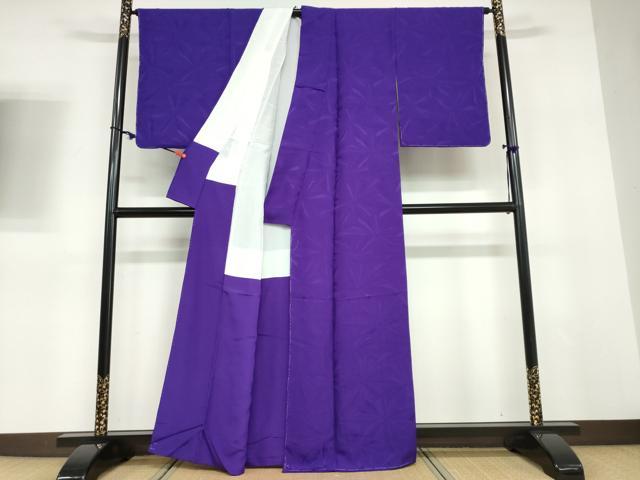 平和屋着物●上質な色無地　花尽くし地紋　本紫色　正絹　逸品　DABD9325ud