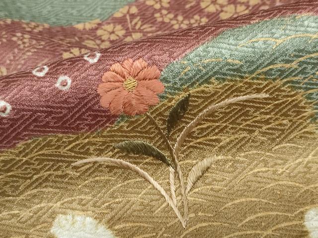 平和屋着物●訪問着　絞り　刺繍　道長草花文　金彩　正絹　逸品　DABD9327ud 平和屋着物○訪問着 絞り 刺繍 道長草花文 金彩 正絹 逸品 DABD9327ud