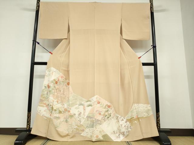 平和屋着物●豪華色留袖　駒刺繍　流水草花文　金彩　正絹　逸品　DABD9330ud