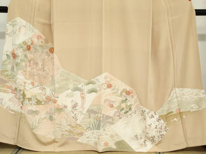 平和屋着物●豪華色留袖　駒刺繍　流水草花文　金彩　正絹　逸品　DABD9330ud