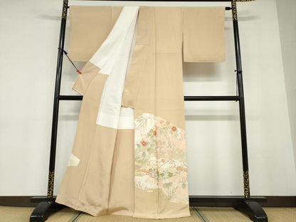 平和屋着物●豪華色留袖　駒刺繍　流水草花文　金彩　正絹　逸品　DABD9330ud