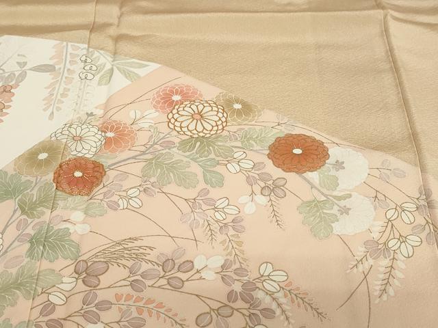 平和屋着物●豪華色留袖　駒刺繍　流水草花文　金彩　正絹　逸品　DABD9330ud