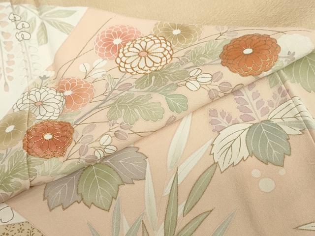 平和屋着物●豪華色留袖　駒刺繍　流水草花文　金彩　正絹　逸品　DABD9330ud