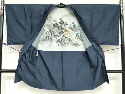 平和屋着物●男性　本場大島紬　アンサンブル　長羽織　抽象文様　正絹　逸品　未使用　DABD9336ud